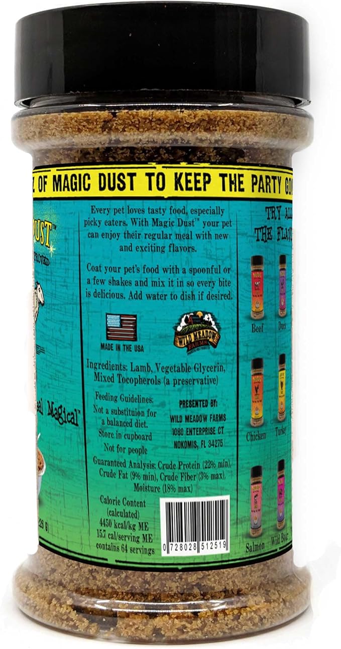 Wild Meadow Farms - Magic Dust Lamb Jerky Topper, Single Protein Pet Food Topper for Dogs & Cats, Enhance Flavor & Elevate Mealtime Excitement for Picky Eaters, Made in USA - 8 Ounce Bottle