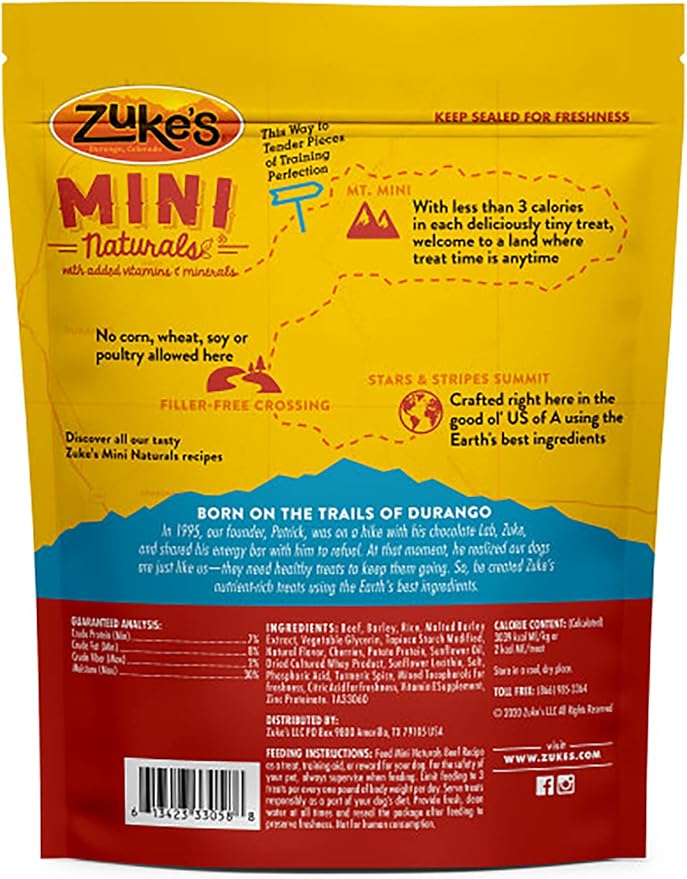 Zuke's Mini Naturals Dog Training Treats, Beef Recipe, Soft Mini Dog Treats with Vitamins & Minerals, Made for All Breed Sizes (Beef, 6 Ounce (Pack of 2))