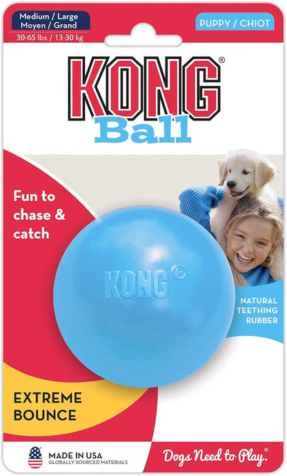 KONG Puppy Ball w/Hole - Soft & Durable Activity Ball for Puppies - Dog Toy Supports Healthy Exercise & Interactive Play - Dog Toy for Natural Teething - for Medium/Large Puppies - Assorted Colors