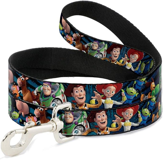 Buckle-Down Pet Leash - Toy Story Characters Running Denim Rays - 4 Feet Long - 1/2" Wide