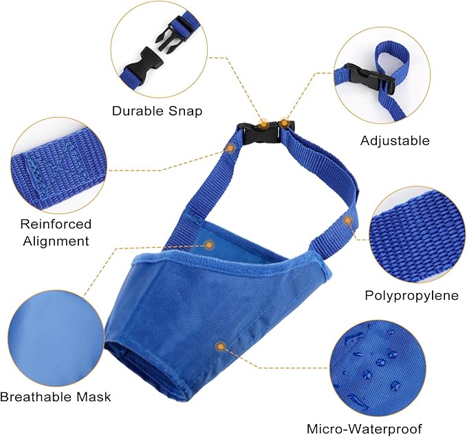 Dog Muzzles Suit, 7 PCS Adjustable Breathable Safety Small Medium Large Dogs, Dog Muzzle Mouth Cover for Anti-Biting Anti-Barking Anti-Chewing Safety Protection(Blue)