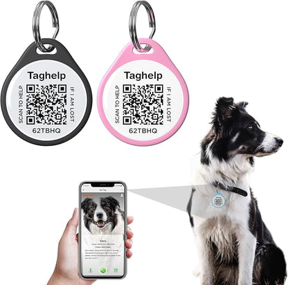 (2 Pack) QR Code Pet ID Dog cat Tags for Collar Personalized for Pet Online Profile - Scan QR Receive Instant Pet Location Alert Email, Anti-Lost,No Subscription fees (Black & Pink, for Dog - 1.2")