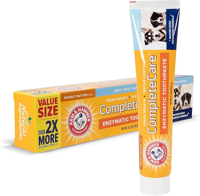 Arm & Hammer Complete Care Enzymatic Dog Toothpaste Value Size | 6.2 oz Peanut Butter Flavor Enzymatic Dog Toothpaste for Puppies | Great Tasting Dog Toothpaste with Arm & Hammer Baking Soda