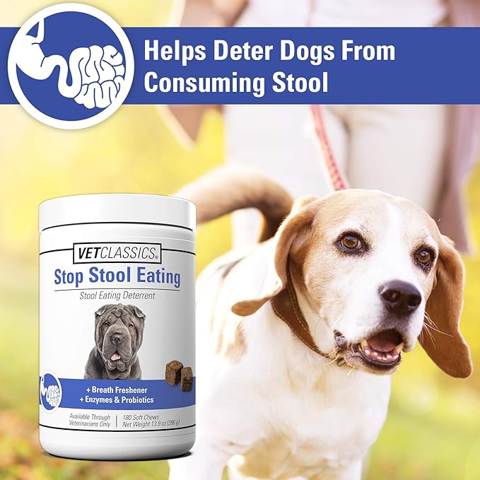Vet Classics Stop Stool Eating Pet Health Supplement for Dogs – Dog Breath Freshener – Stops Dogs from Eating Stool – Enzymes, Probiotics – 180 Soft Chews