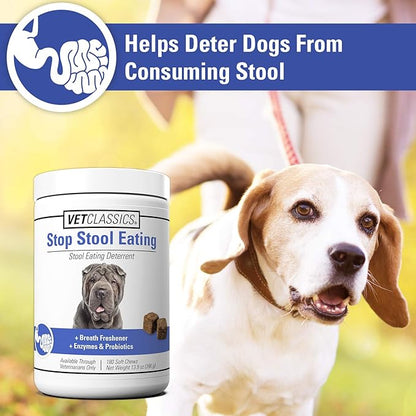 Vet Classics Stop Stool Eating Pet Health Supplement for Dogs – Dog Breath Freshener – Stops Dogs from Eating Stool – Enzymes, Probiotics – 180 Soft Chews