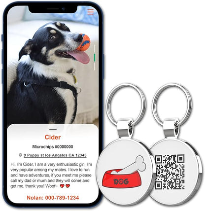 MYLUCKYTAG QR Code Pet ID Tags Dog Tags - Pet Online Profile - Scan QR Receive Instant Pet Location Alert Email