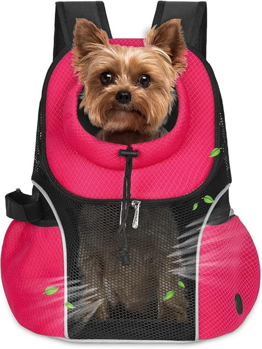WOYYHO Pet Dog Carrier Backpack Small Dog Front Backpack Ventilated Mesh Dog Travel Back Pack with Safety Belt for Travel Hiking Cycling Outdoor Use (L (10-14 lbs), Black)