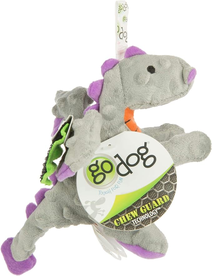 goDog Bubble Plush Dragons Squeaky Dog Toy, Chew Guard Technology - Gray, Small