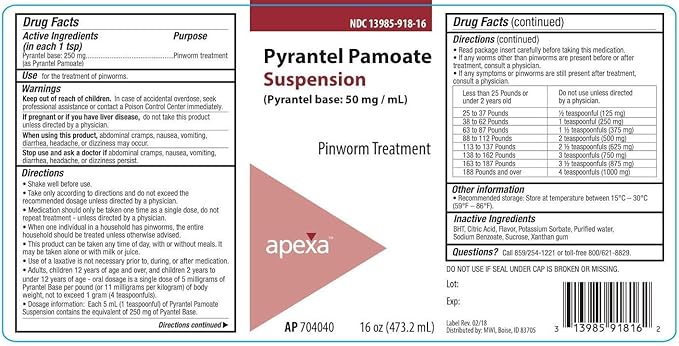 Pinworm Medicine Pyrantel Pamoate - Pint (473 mL) w/Six Oral Syringes (10 cc, 10 mL, 2 Tsp.) - Worm Out Parasite Cleanse Detox Purge