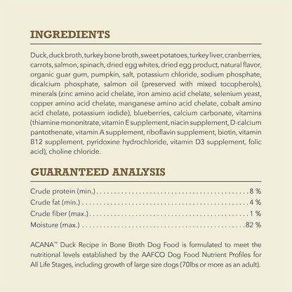 ACANA Premium Chunks Wet Dog Food, Duck Recipe in Bone Broth, 12.8oz (Case of 12)