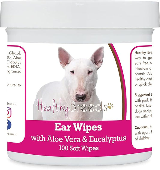 Healthy Breeds Bull Terrier Ear Cleaning Wipes with Aloe & Eucalyptus for Dogs 100 Count
