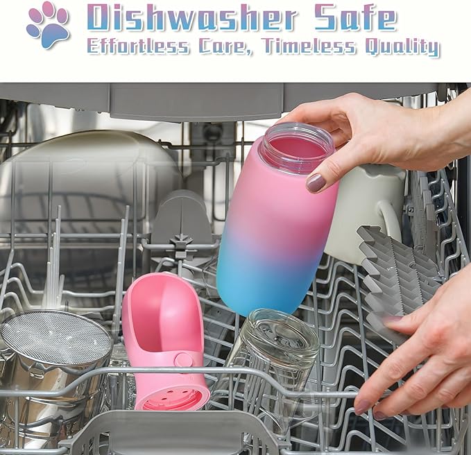 Dog Water Bottle, 19Oz Large Capacity Portable Dog Water Bowl, Food Grade Drinking Feeder & Dish Bowl, Unique Puppy Essentials for Outdoor Walking Traveling, Dog Gifts (Pink&Blue)