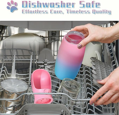 Dog Water Bottle, 19Oz Large Capacity Portable Dog Water Bowl, Food Grade Drinking Feeder & Dish Bowl, Unique Puppy Essentials for Outdoor Walking Traveling, Dog Gifts (Pink&Blue)
