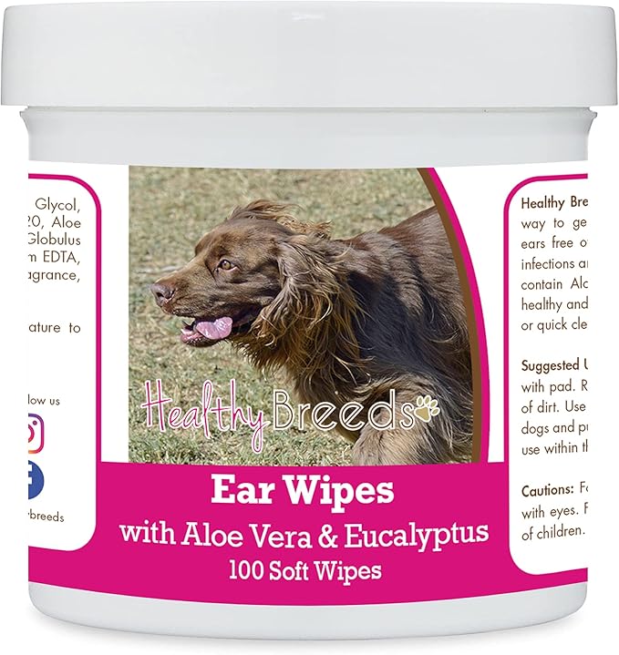Healthy Breeds Sussex Spaniel Ear Cleaning Wipes with Aloe & Eucalyptus for Dogs 100 Count