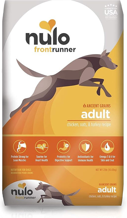 Nulo Frontrunner Dry Dog Food for Adult Dogs - Grain Inclusive Recipe with Chicken, Oats, and Turkey - All Natural Pet Foods with High Taurine Levels - Animal Protein for Lean Strong Muscles