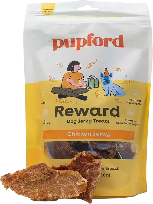 Pupford Chicken Jerky Treats for Dogs for Large & Small Dogs of All Ages | Made in USA, 100% Real Meat & No Fillers | Dogs Love These Tasty Dog Snacks (Chicken 8 oz)