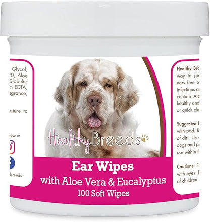Healthy Breeds Clumber Spaniel Ear Cleaning Wipes with Aloe & Eucalyptus for Dogs 100 Count