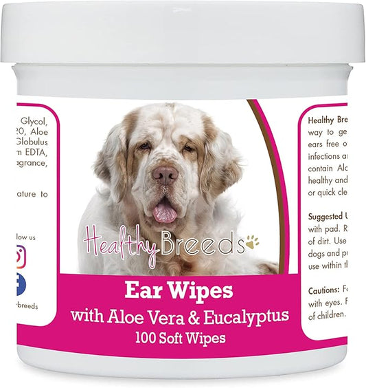 Healthy Breeds Clumber Spaniel Ear Cleaning Wipes with Aloe & Eucalyptus for Dogs 100 Count