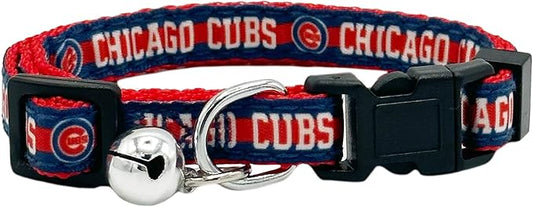 MLB CAT Collar Chicago Cubs Satin Cat Collar Baseball Team Collar for Dogs & Cats. A Shiny & Colorful Cat Collar with Ringing Bell Pendant