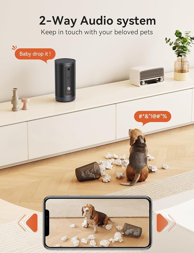 WOPET 300° Dog Camera with Treat Dispenser, [New 2024] 5G WiFi Pet Camera Treat Tossing for Cats and Dogs, 1080P HD with Night Vision, 2-Way Audio for Monitoring Your Pet on Phone app