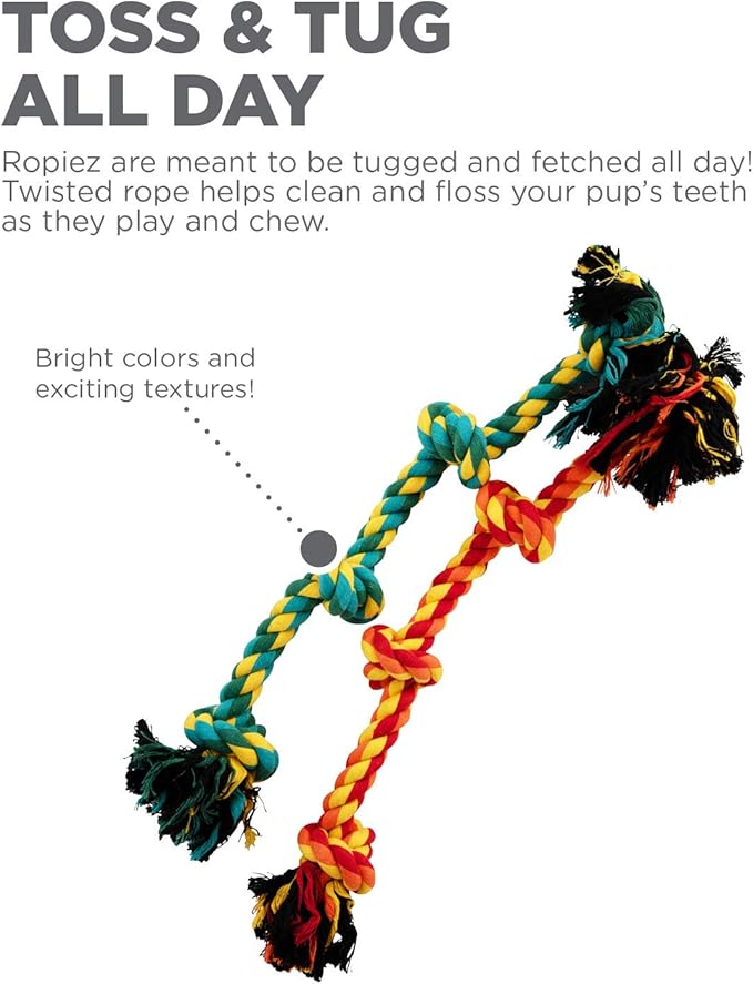Outward Hound Ropiez 4-Knot Rope Tug Dog Toy, 2-Pack - Chew, Toss, Play, Large