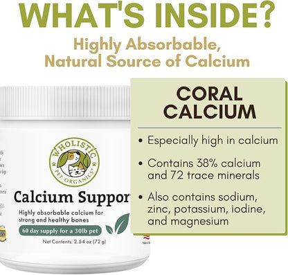 Wholistic Pet Organics Sea Coral: Organic Sea Coral Calcium Dog Supplement - Natural Source of Calcium for Dogs Teeth and Bone Health - Natural Marine Coral Calcium Vitamins for Dogs