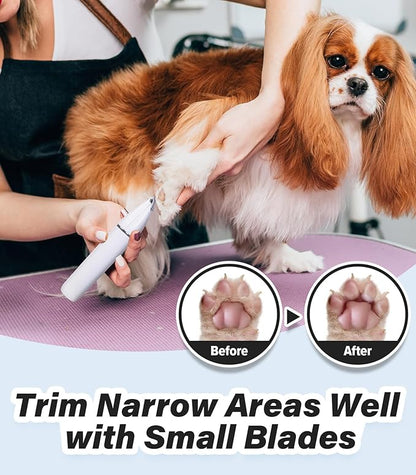 Casfuy Cordless Dog Paw Trimmer - Low Noise Small Dog Clippers with Double Blades USB Rechargeable Grooming Clipper for Dogs Cats and Small Pets for Trimming Hair around Paws, Eyes, Ears, Face, Rump