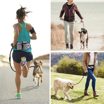 Pecute Hands Free Dog Leash, Waist Dog Running Leash with 2 Shock-Absorbing Bungees, Padded Back, Multi Pouches, Reflective Waist Dog Leash for Medium to Large Dogs Walking Running Hiking