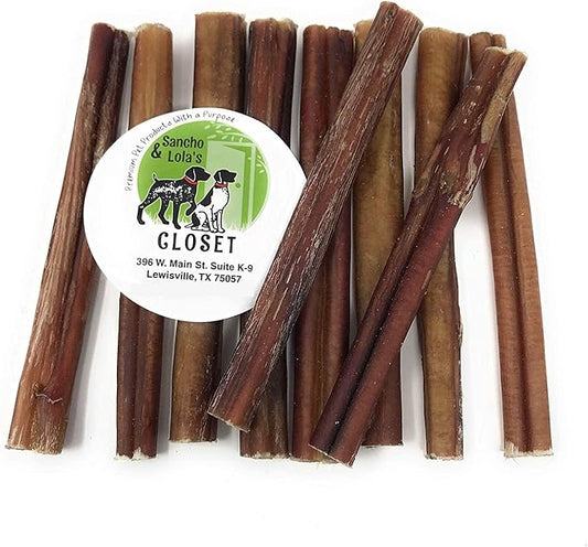 Sancho & Lola's Bully Sticks for Dogs Standard (10 Count) - High-Protein Beef Pizzle Dog Chews - No Antibiotics, No Growth Hormones, Hand-Selected and Inspected in the USA