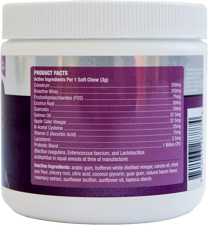 RestoraPet Allergy, Itch & Immune Soft Chews - Natural Supplement for Dogs - Support Immunity, Soothe Skin Irritation, Improve Coat Quality – with Lactoferrin, Colostrum & Omega 3-60 Bacon Chewables