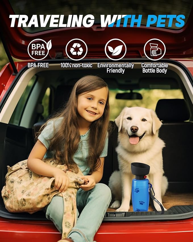 Dog Water Bottle Portable, 28oz Dog Travel Water Bottles, Patented, Leak-proof Pet Water Dispenser for Outdoor Walking, Hiking, Food Grade Silicone, Klein Blue