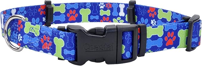 Coastal Pet SecureAway Flea Collar Protectors - Comfortable Dog Collar Accessory - Protective Flea Collar for Dogs - Adjustable Dog & Puppy Flea Collar Protection - Multi Bones, 1" x 14-20"