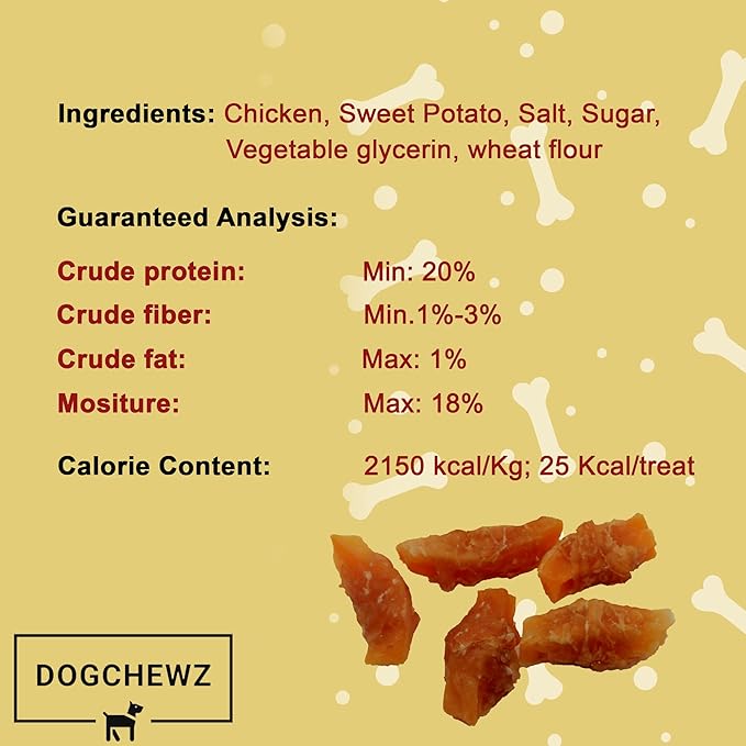 DOGCHEWZ™ Premium Chicken Wrapped Sweet Potato Jerky Treats for Dogs | Size: 1 LB (37-41 Pieces) | Made with Real Chicken and Sweet Potato, Easily Digestible, Long Lasting