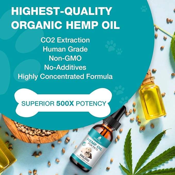 (2 Packs) Pet Hemp Oil for Dogs and Cats Anxiety Stress Pain Holistic Inflammation Skin Allergies Relief Joint Hip Аrthritis Sleep Aid Calming Oil Drop, Organic Extract Treats