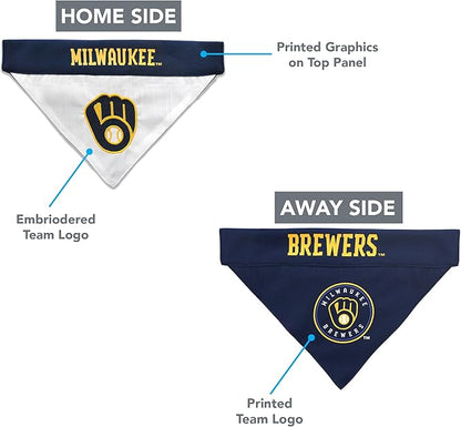 Pets First BRW-3217-S-M MLB Milwaukee Brewers Reversible Pet Bandana, Small/Medium, MLB Team Color