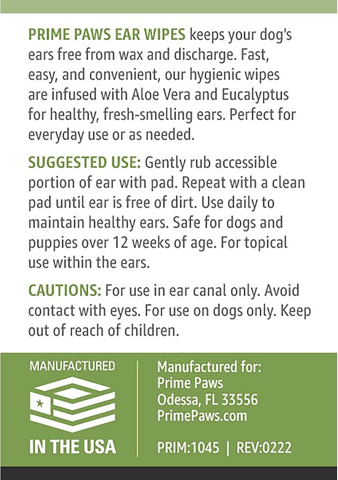 Ear Wipes for Dogs - Address Itchy Dog Ears & Help Remove Wax - Dog Ear Cleaner Wipes for Daily Ear Care - Canine Otic Cleanser Wipes with Aloe Vera & Pet-Safe Eucalyptus - 100 ct