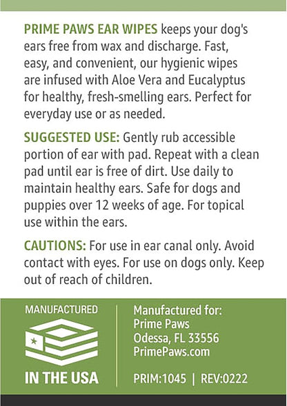 Ear Wipes for Dogs - Address Itchy Dog Ears & Help Remove Wax - Dog Ear Cleaner Wipes for Daily Ear Care - Canine Otic Cleanser Wipes with Aloe Vera & Pet-Safe Eucalyptus - 100 ct