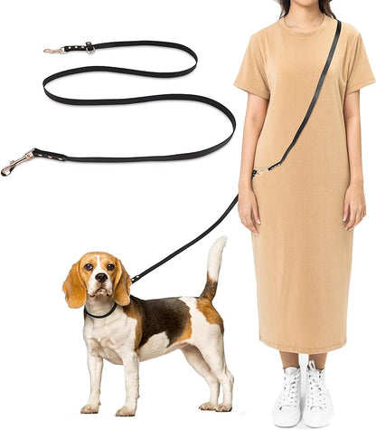 Hands Free Dog Leash - 7 Feet Multifunctional Waist, Shoulder & Crossbody Dog Leash for Walking, Jogging and Running, Faux Leather Hands Free Leash for Small to Medium Sized Dogs