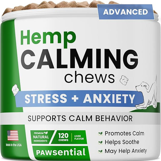 ADVANCED Hemp Calming Chews for Dogs - Dog Calming Chews - 120 Anxiety Relief Treats - Hemp Oil - Dog Calming Treats - Sleep Calming Aid - Calming Hemp Treats for Joint Health