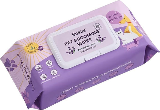 Dog Wipes, 100 Count Pet Grooming Wipes, Conditioning Shine Coat, Cleaning and Deodorizing, Pet Wipes for Dogs & Cats, for Sensitive Skin (Lavender)