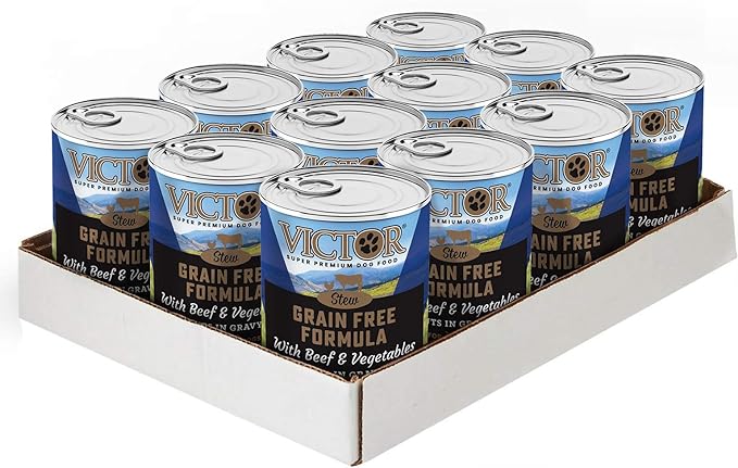 Victor Super Premium Dog Food – Grain Free – Beef and Vegetables Cuts in Gravy – Canned Wet Adult Dog and Puppy Food - All Breed Sizes, 12 x 13.2 oz Cans