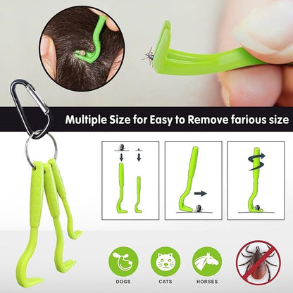 Tick Removal Tool for Dogs, Stainless Steel Tick Tweezers Remover Tool Kit, 3 Pack Quick & Safe Tick Hook Flea Tick Tweezers Clip Remover Flea Comb Magnifying Glass for Dogs Cats Human