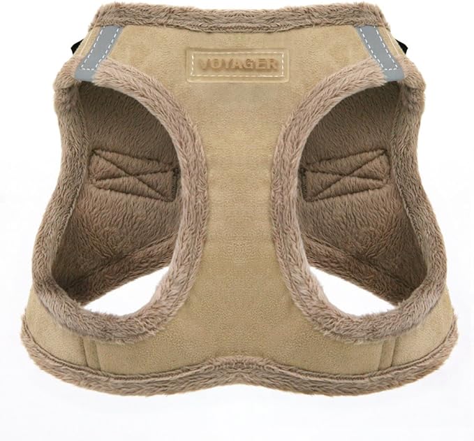 Voyager Step-In Plush Dog Harness – Soft Plush, Step In Vest Harness for Small and Medium Dogs by Best Pet Supplies - Harness (Latte Suede), M (Chest: 16 - 18")