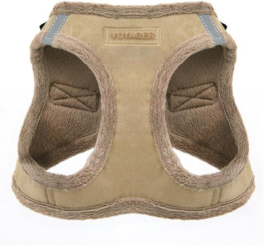 Voyager Step-In Plush Dog Harness – Soft Plush, Step In Vest Harness for Small and Medium Dogs by Best Pet Supplies - Harness (Latte Suede), M (Chest: 16 - 18")