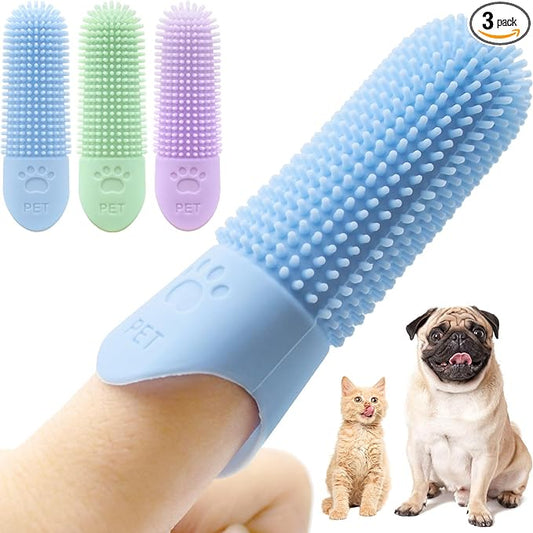 Dog Finger Toothbrush, 3Pack Dog and Cat Dental Care Pet Toothbrush, 360° Bristles Clean Teeth, Upgraded Full-length Bristles, Food Grade Silicone, Finger Toothbrush Kit for Pet Dental Care
