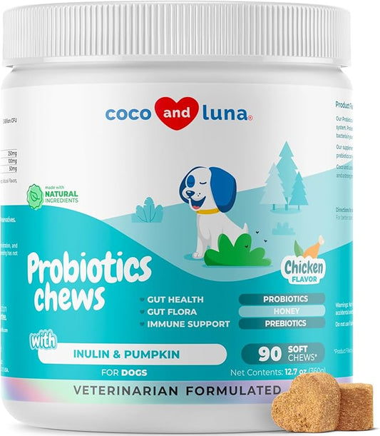 Probiotics for Dogs - 90 Soft Chews - Diarrhea & Gas Support for Dogs - with Honey, Pumpkin and Prebiotics for Dog Allergies, Bad Dog Breath & Constipation Support (Soft Chews)