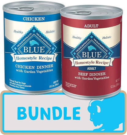 Blue Buffalo Homestyle Recipe Natural Adult Wet Dog Food, Chicken & Beef 12.5-oz cans (24 count- 12 of each flavor)