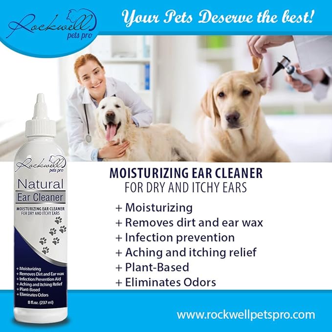 Ear Cleaner for Dogs Ear Cleaner Solution for Dog Ear Infection Treatment by Rockwell Pets Pro 8 fl oz