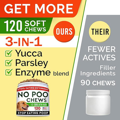 STRELLALAB No Poo Treats - No Poop Eating for Dogs - Coprophagia Stool Eating Deterrent - Digestive Enzymes - Gut Health & Immune Support - Stop Eating Poop - 120ct