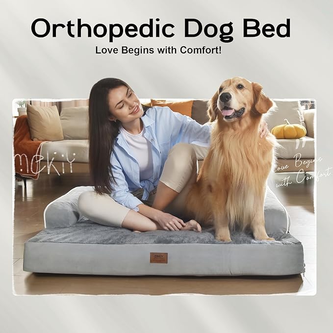 Large Dog Bed Orthopedic Washable, Medium Large XXXLarge Dogs, Orthopedic Dog Bed with Waterproof Cover and Removable Egg Foam, Couch Bed Bolster